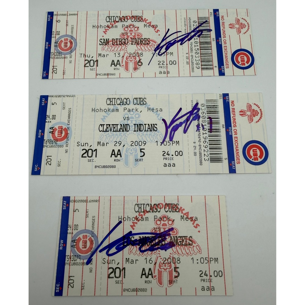 3 Kosuke Fukudome Signed Chicago Cubs Spring Training Tickets 2008 2009 Mesa AZ